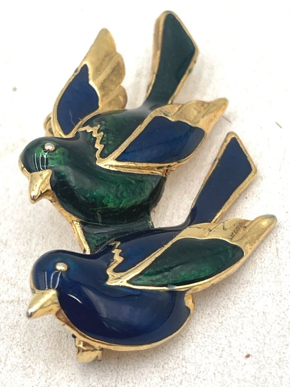 Brooch Bird Enameled Parrots Pigeons Parakeets 2" x 1"